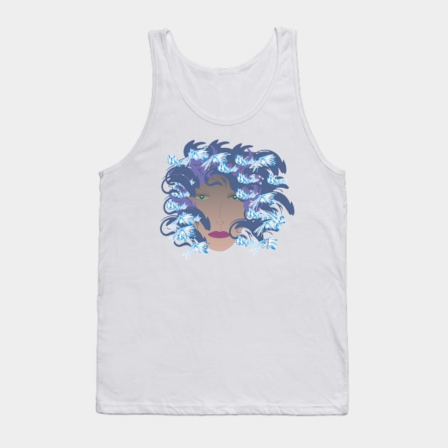 Lady With Blue Hair Tank Top by Tsuki Cruz